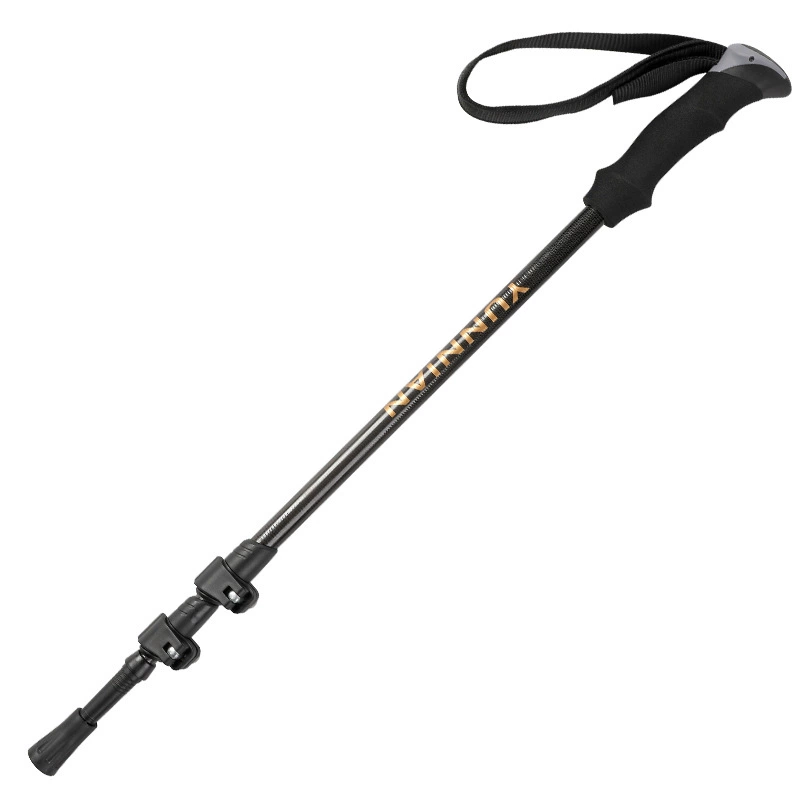 Carbon fiber outdoor trekking pole three-section external lock retractable crutch equipment hiking equipment
